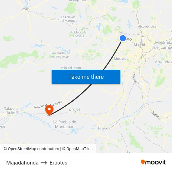 Majadahonda to Erustes map