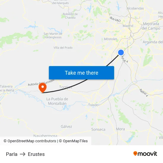 Parla to Erustes map