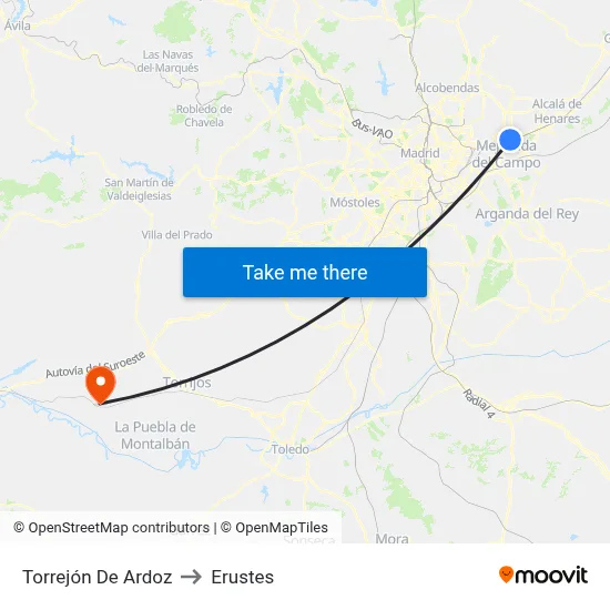 Torrejón De Ardoz to Erustes map