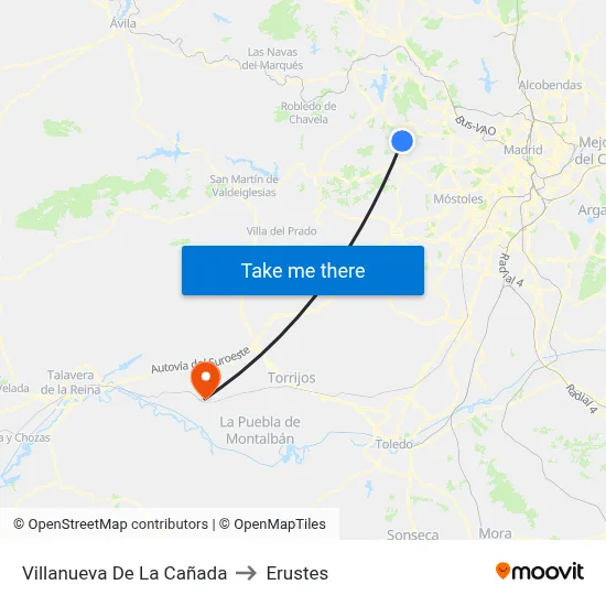 Villanueva De La Cañada to Erustes map