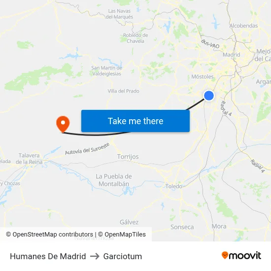 Humanes De Madrid to Garciotum map