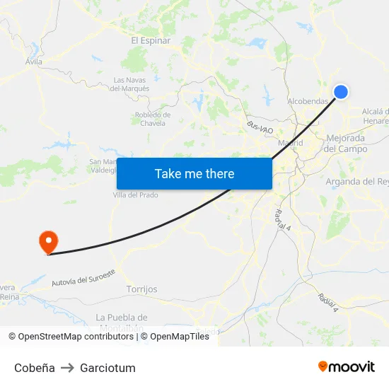Cobeña to Garciotum map