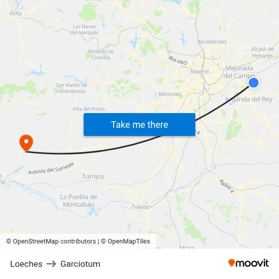 Loeches to Garciotum map