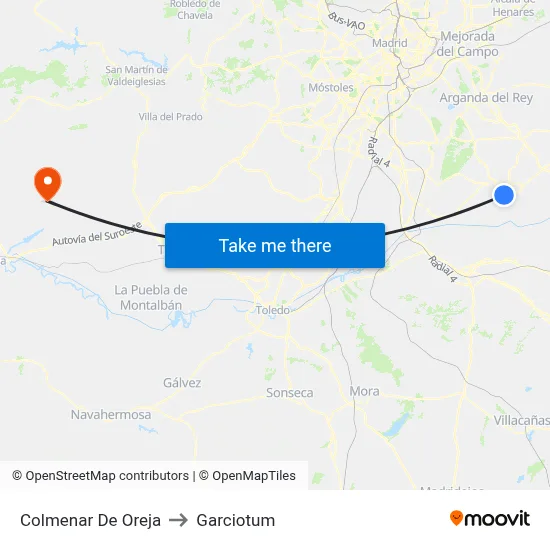Colmenar De Oreja to Garciotum map