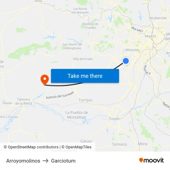 Arroyomolinos to Garciotum map
