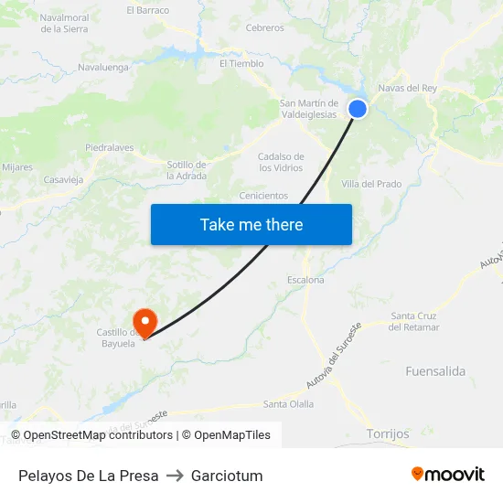 Pelayos De La Presa to Garciotum map