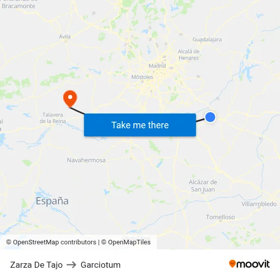 Zarza De Tajo to Garciotum map