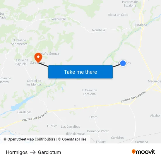 Hormigos to Garciotum map