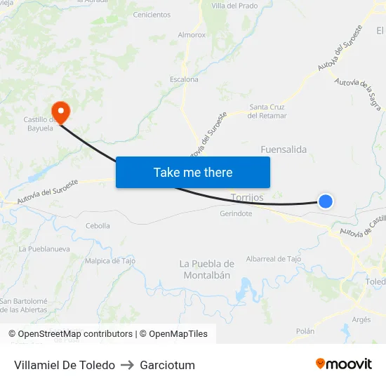 Villamiel De Toledo to Garciotum map