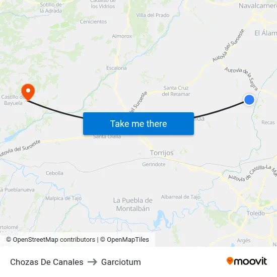 Chozas De Canales to Garciotum map