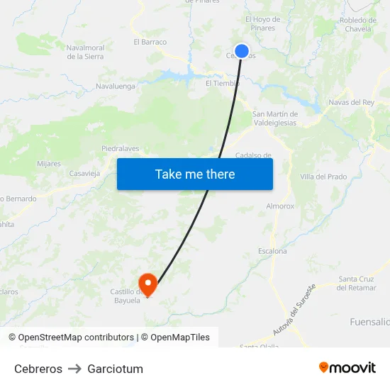 Cebreros to Garciotum map