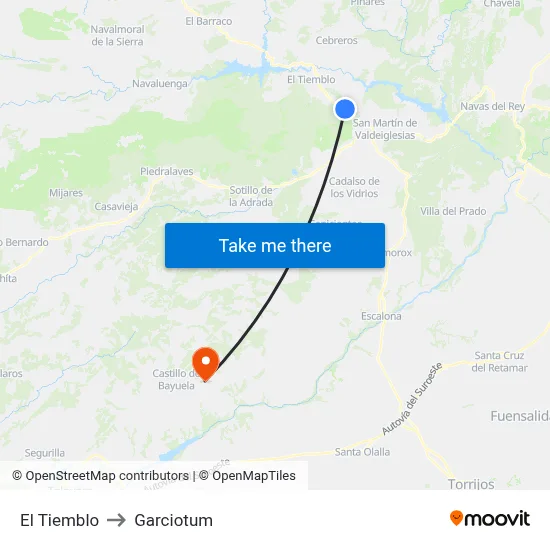 El Tiemblo to Garciotum map