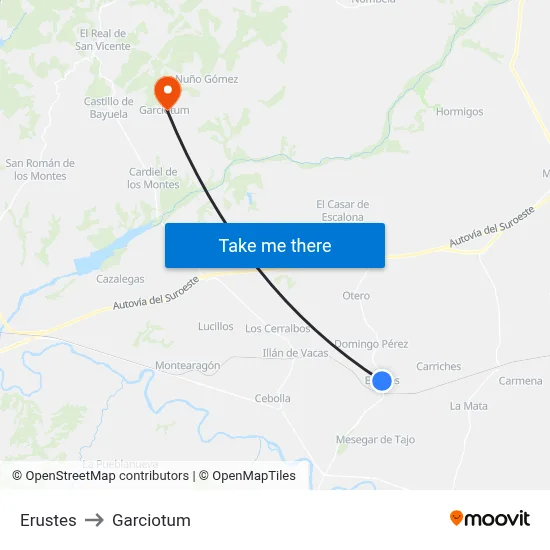 Erustes to Garciotum map