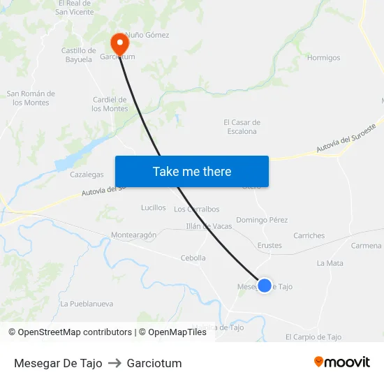 Mesegar De Tajo to Garciotum map