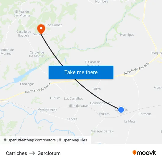 Carriches to Garciotum map