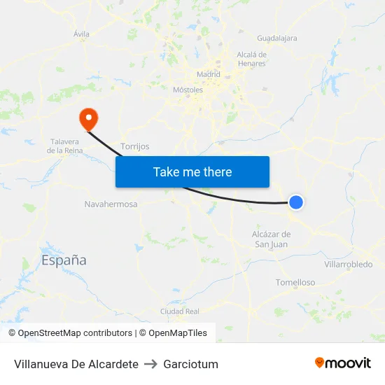 Villanueva De Alcardete to Garciotum map