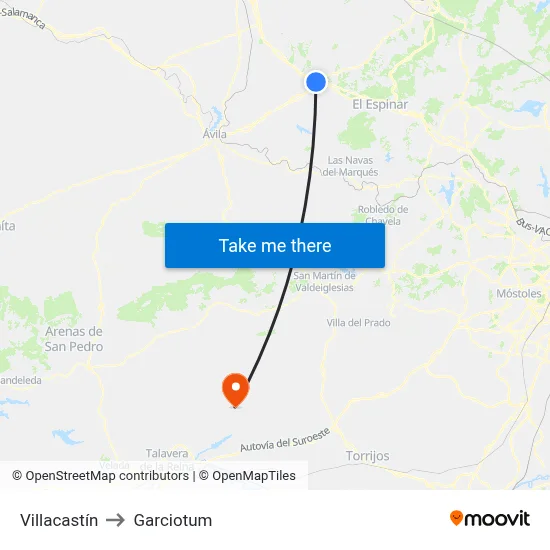 Villacastín to Garciotum map
