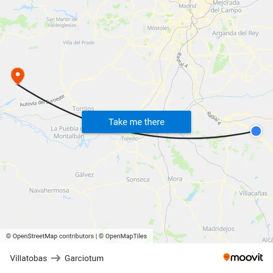 Villatobas to Garciotum map