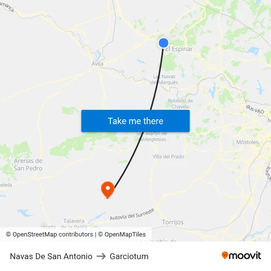 Navas De San Antonio to Garciotum map