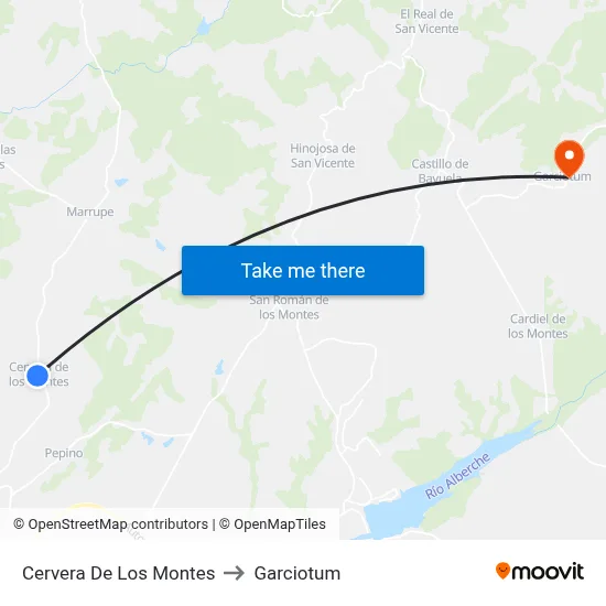 Cervera De Los Montes to Garciotum map