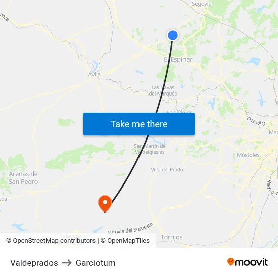 Valdeprados to Garciotum map