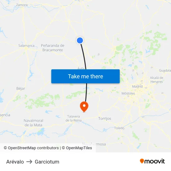 Arévalo to Garciotum map