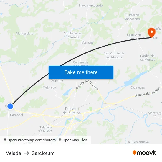 Velada to Garciotum map