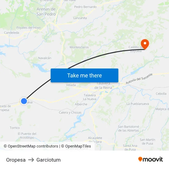Oropesa to Garciotum map