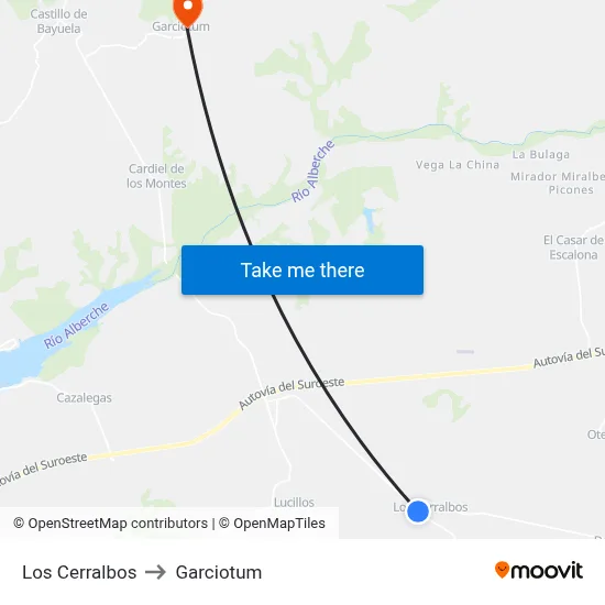 Los Cerralbos to Garciotum map