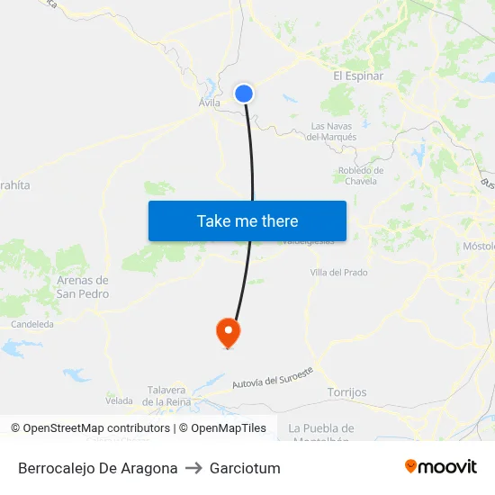 Berrocalejo De Aragona to Garciotum map