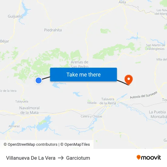 Villanueva De La Vera to Garciotum map