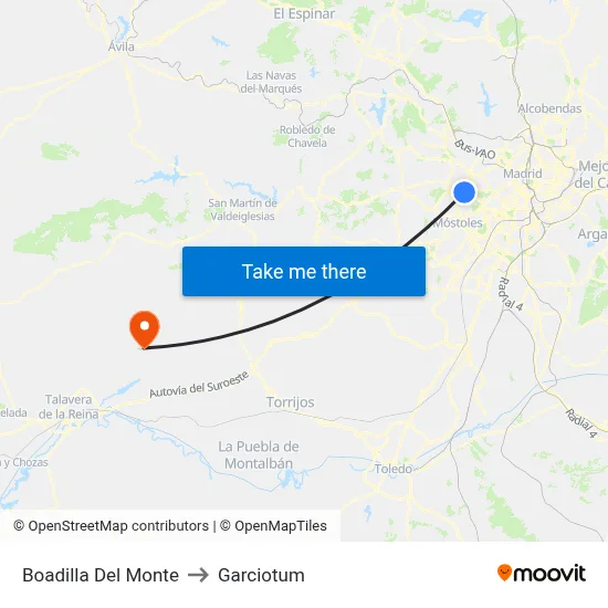 Boadilla Del Monte to Garciotum map
