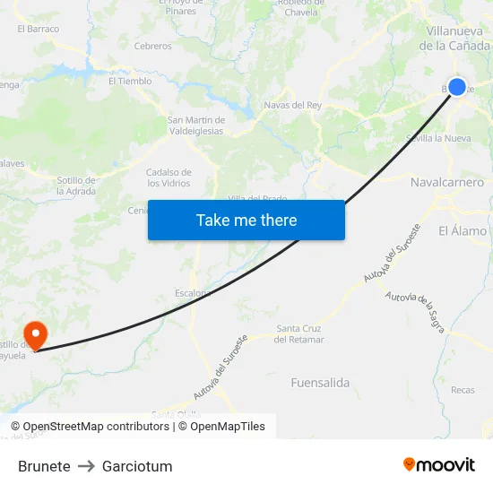 Brunete to Garciotum map