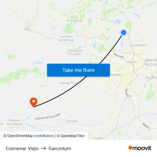 Colmenar Viejo to Garciotum map