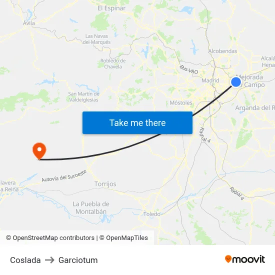 Coslada to Garciotum map