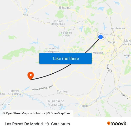 Las Rozas De Madrid to Garciotum map
