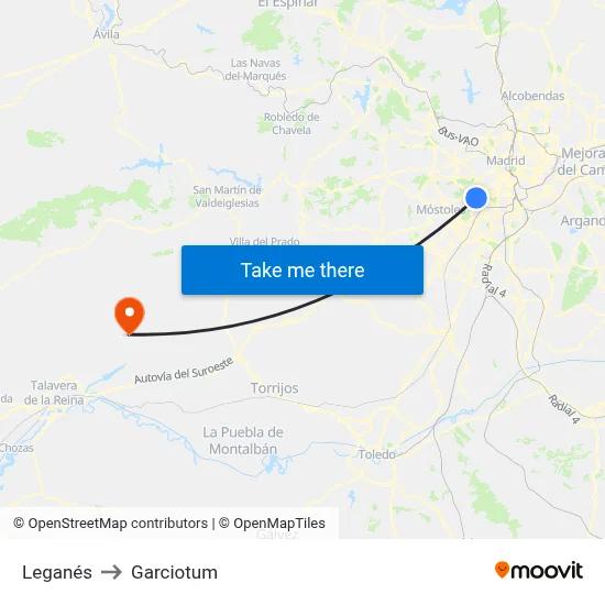 Leganés to Garciotum map