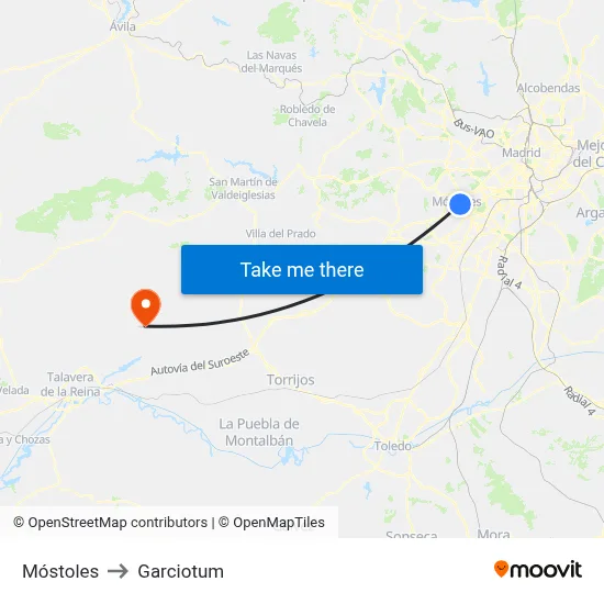 Móstoles to Garciotum map
