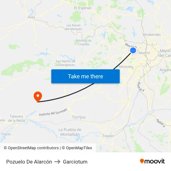 Pozuelo De Alarcón to Garciotum map