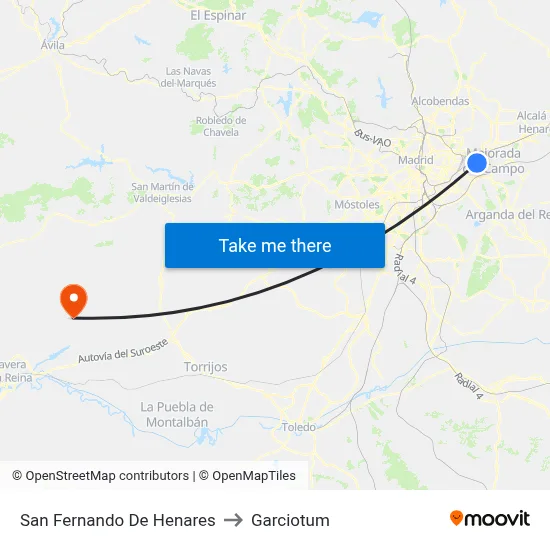 San Fernando De Henares to Garciotum map