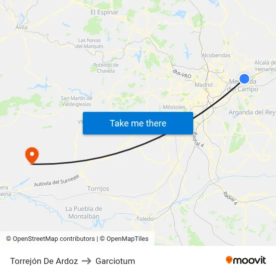 Torrejón De Ardoz to Garciotum map