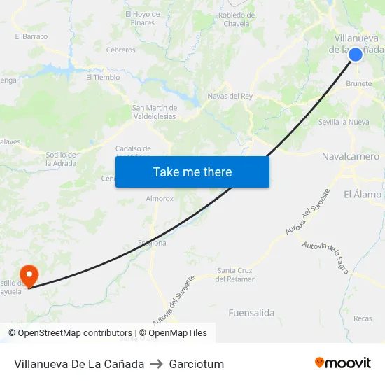 Villanueva De La Cañada to Garciotum map