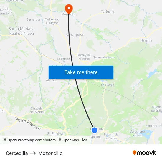 Cercedilla to Mozoncillo map