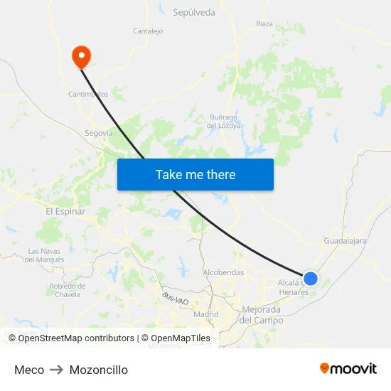 Meco to Mozoncillo map