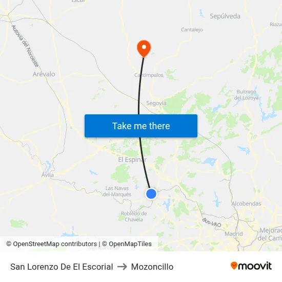 San Lorenzo De El Escorial to Mozoncillo map
