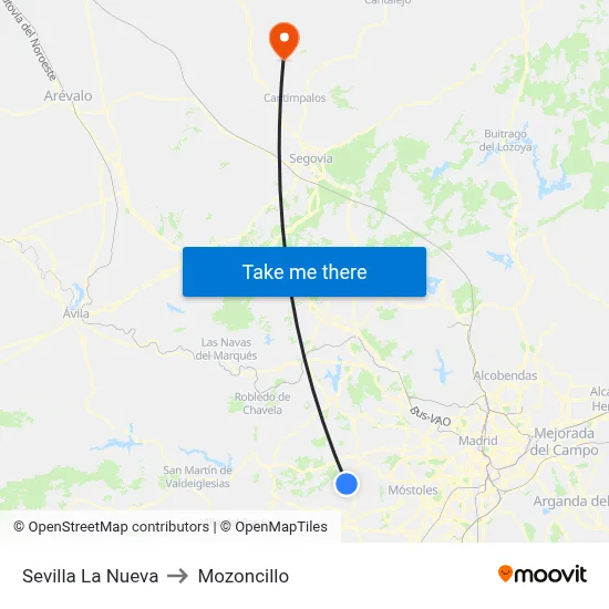Sevilla La Nueva to Mozoncillo map