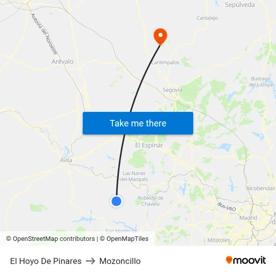 El Hoyo De Pinares to Mozoncillo map