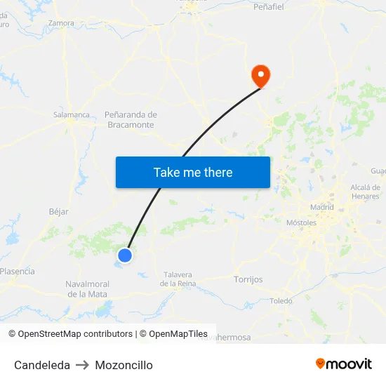 Candeleda to Mozoncillo map