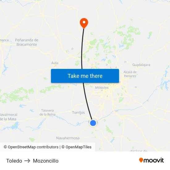 Toledo to Mozoncillo map