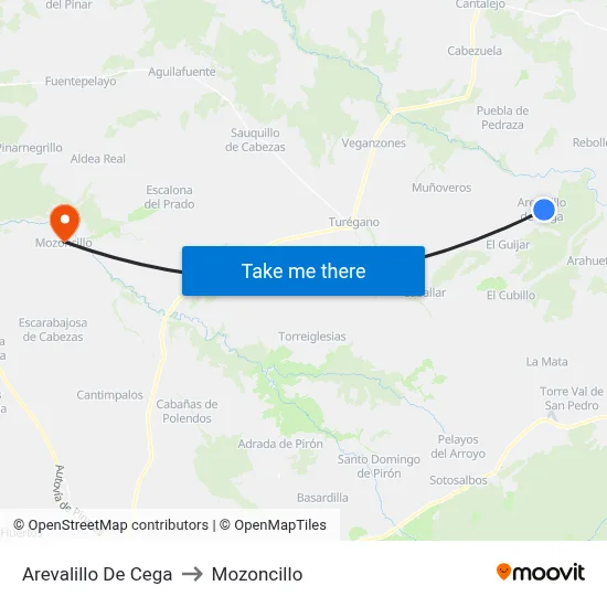 Arevalillo De Cega to Mozoncillo map